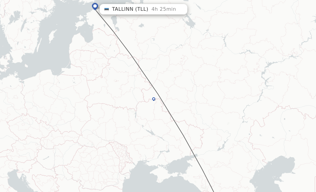 Flights from Kutaisi to Tallinn route map