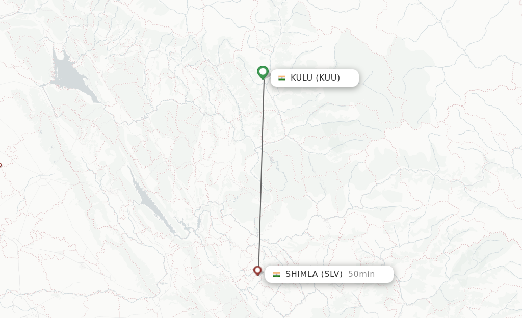 Flights from Kulu to Shimla route map