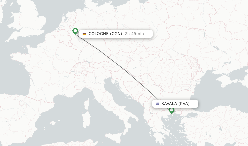 Flights from Kavala to Cologne route map