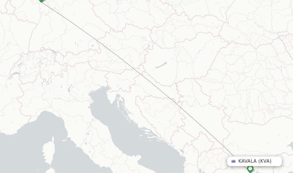 Route map with flights from Kavala with Condor