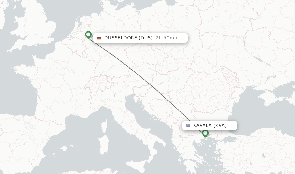 Flights from Kavala to Dusseldorf route map