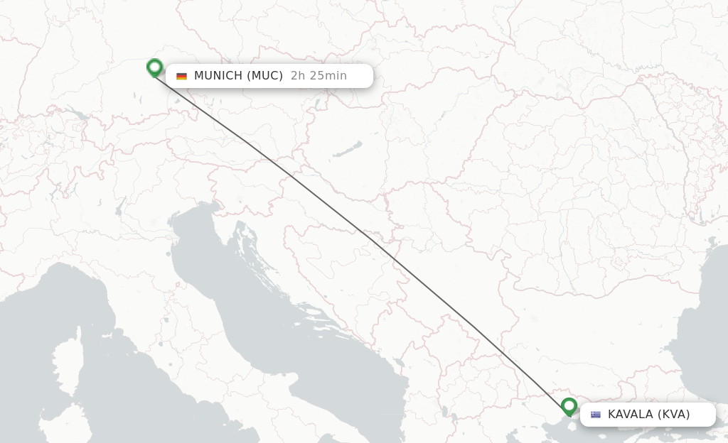Flights from Kavala to Munich route map
