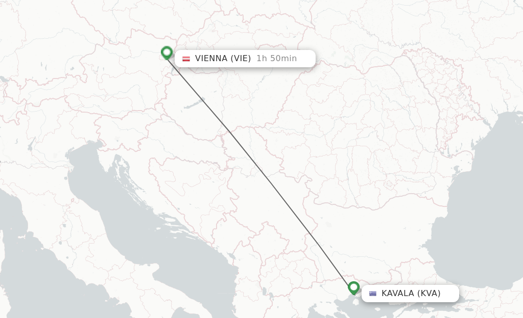 Flights from Kavala to Vienna route map