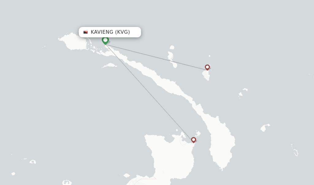 Route map with flights from Kavieng with PNG Air