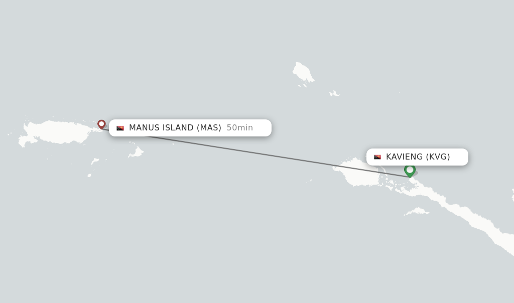 Flights from Kavieng to Manus Island route map