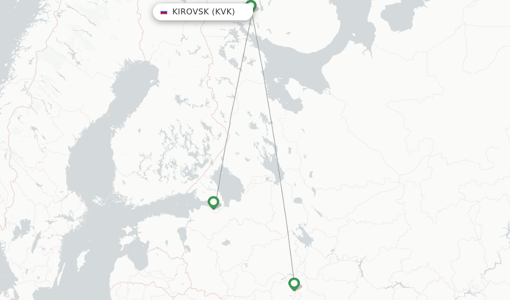 Route map with flights from Kirovsk with Severstal Avia