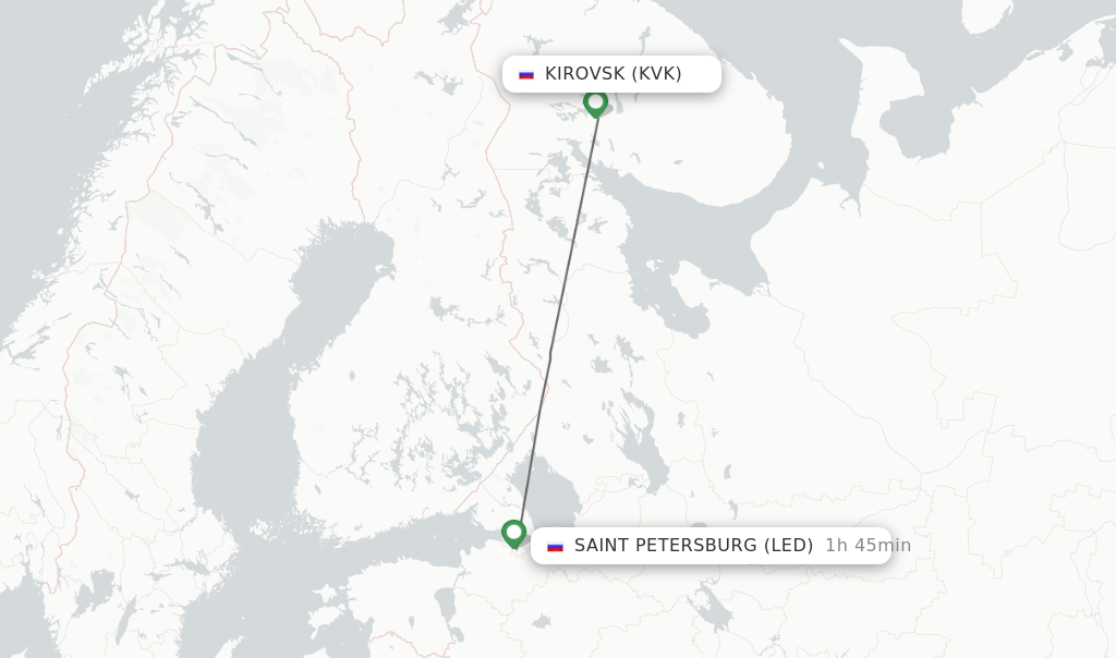 Flights from Kirovsk to Saint Petersburg route map