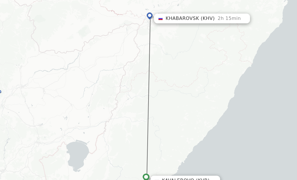 Flights from Kavalerovo to Khabarovsk route map