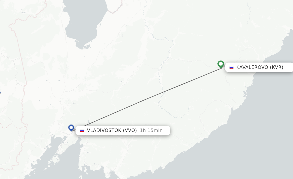 Flights from Kavalerovo to Vladivostok route map