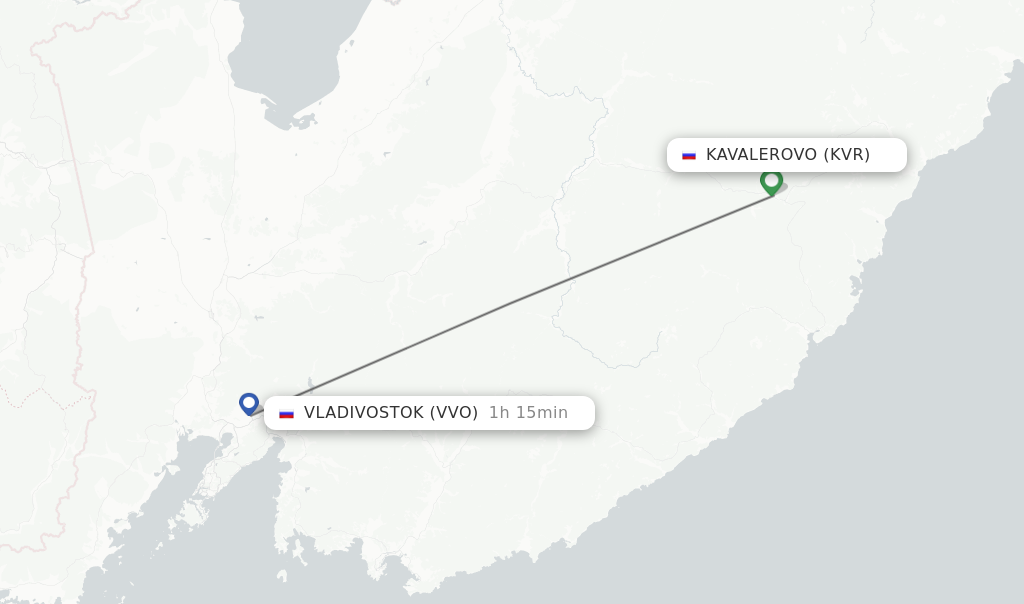 Flights from Kavalerovo to Vladivostok route map