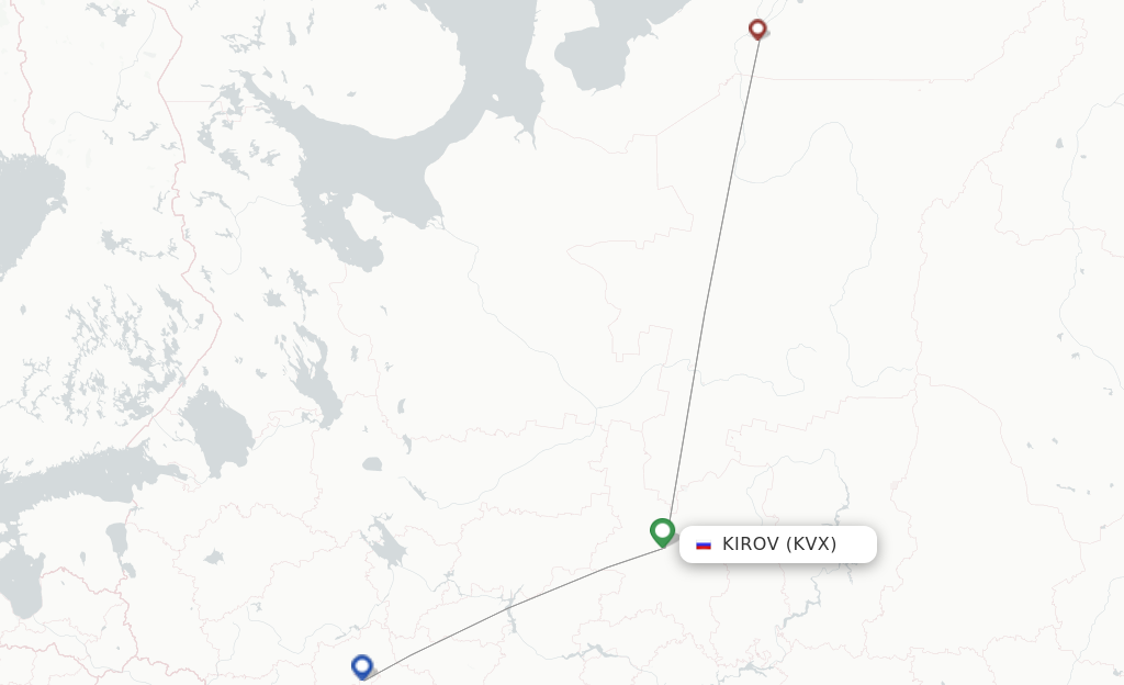 Route map with flights from Kirov with RusLine