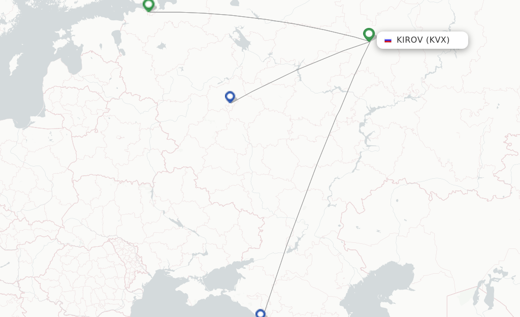 Route map with flights from Kirov with Pobeda