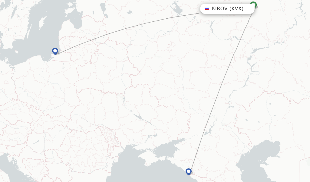 Route map with flights from Kirov with Ikar