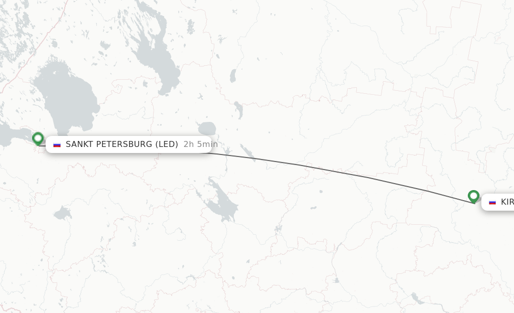 Flights from Kirov to Saint Petersburg route map