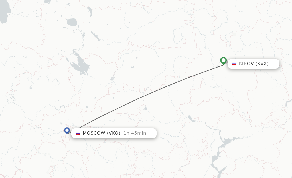 Flights from Kirov to Moscow route map