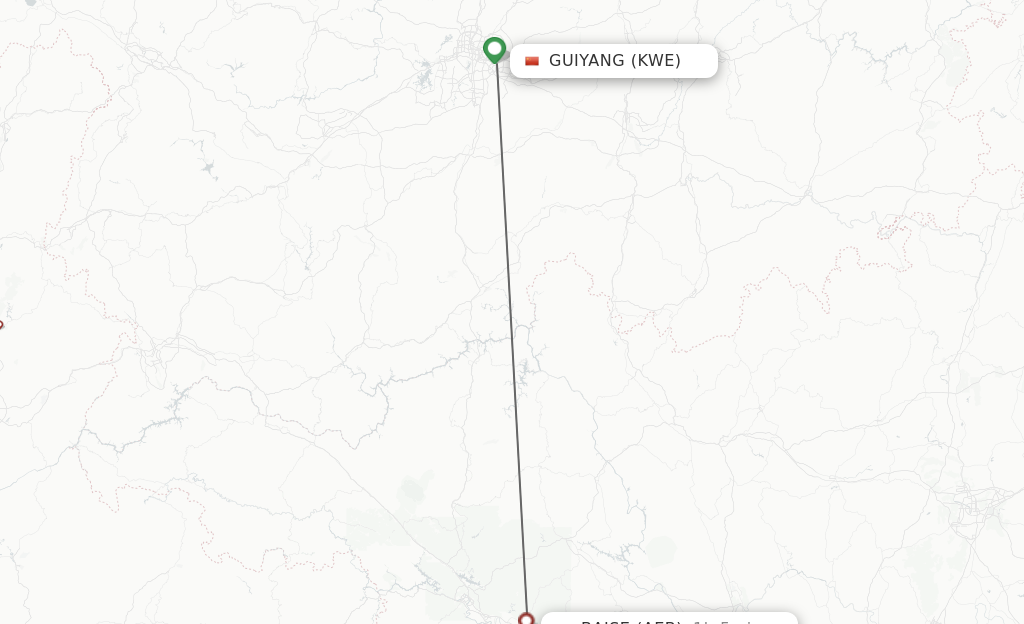 Flights from Guiyang to Baise route map