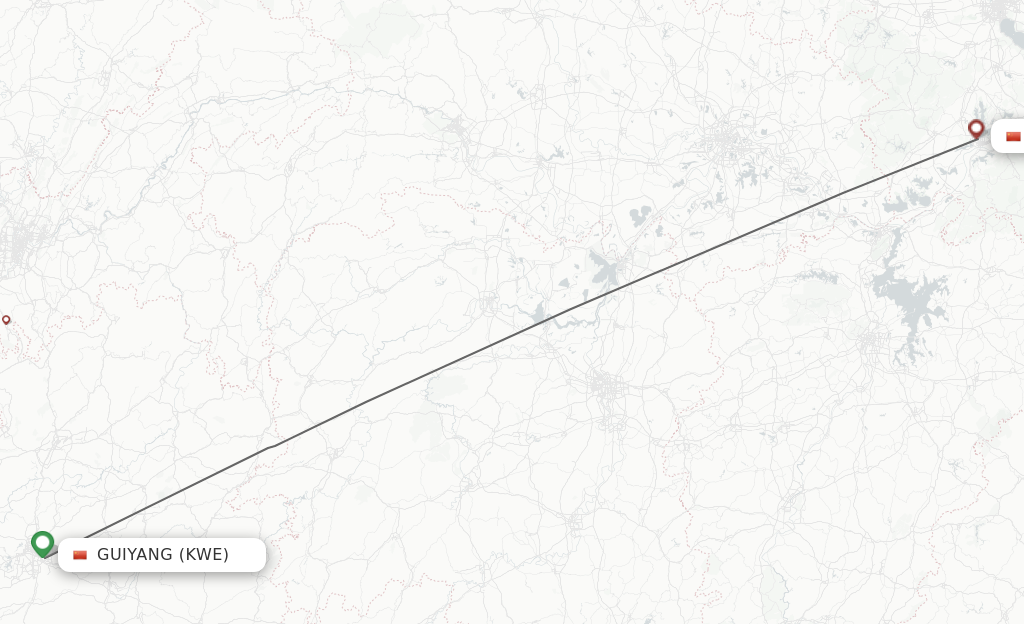 Flights from Guiyang to Anqing route map