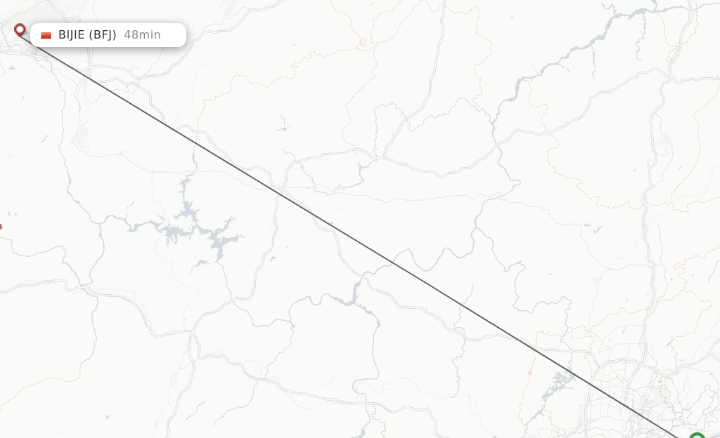 Flights from Guiyang to Bijie route map