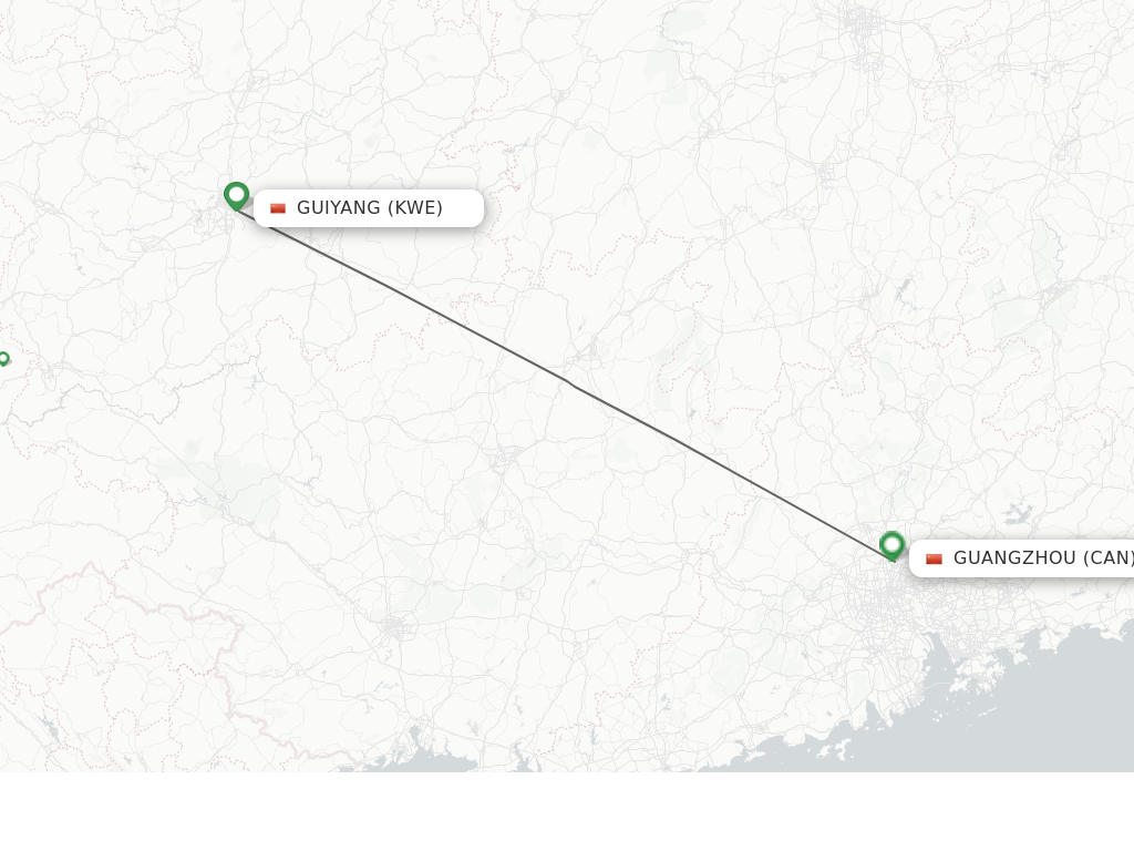 Flights from Guiyang to Guangzhou route map