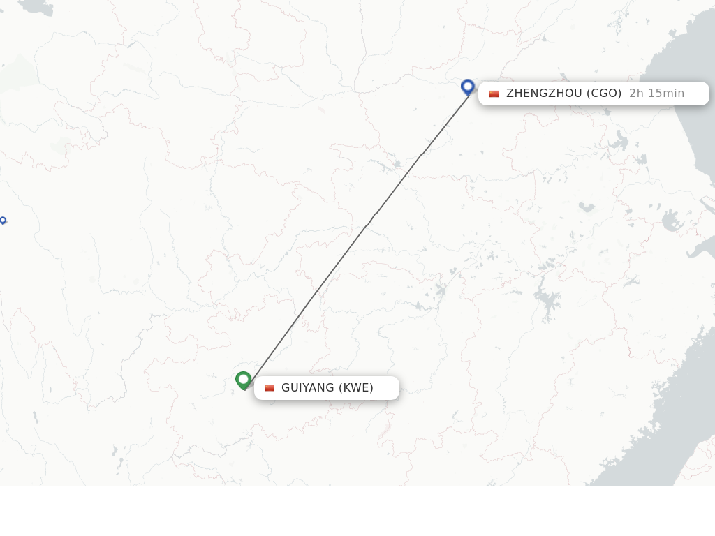 Flights from Guiyang to Zhengzhou route map