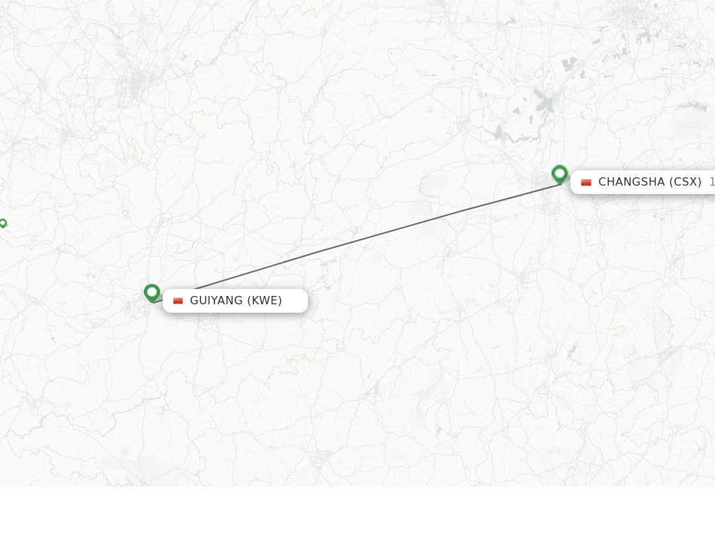 Flights from Guiyang to Changsha route map