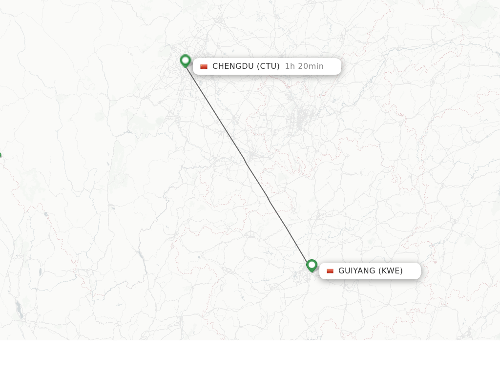 Flights from Guiyang to Chengdu route map