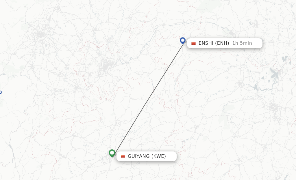 Flights from Guiyang to Enshi route map