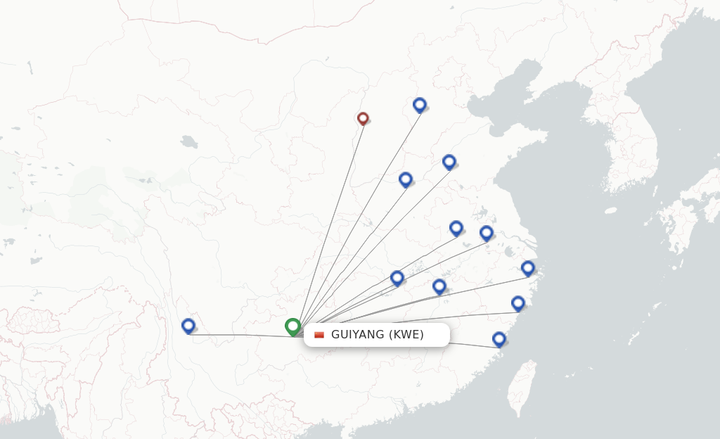 Route map with flights from Guiyang with Chengdu Airlines