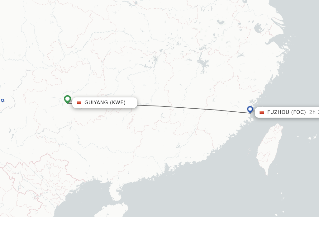 Flights from Guiyang to Fuzhou route map