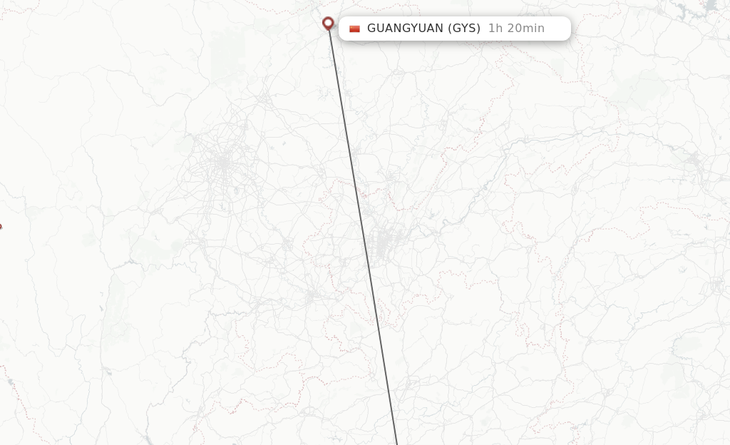 Flights from Guiyang to Guangyuan route map