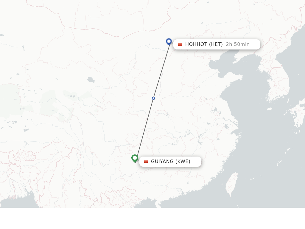 Flights from Guiyang to Hohhot route map