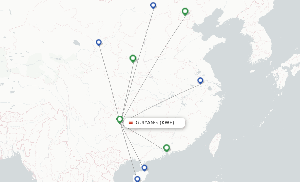 Route map with flights from Guiyang with Hainan Airlines