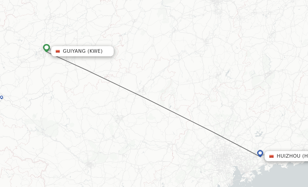 Flights from Guiyang to Huizhou route map