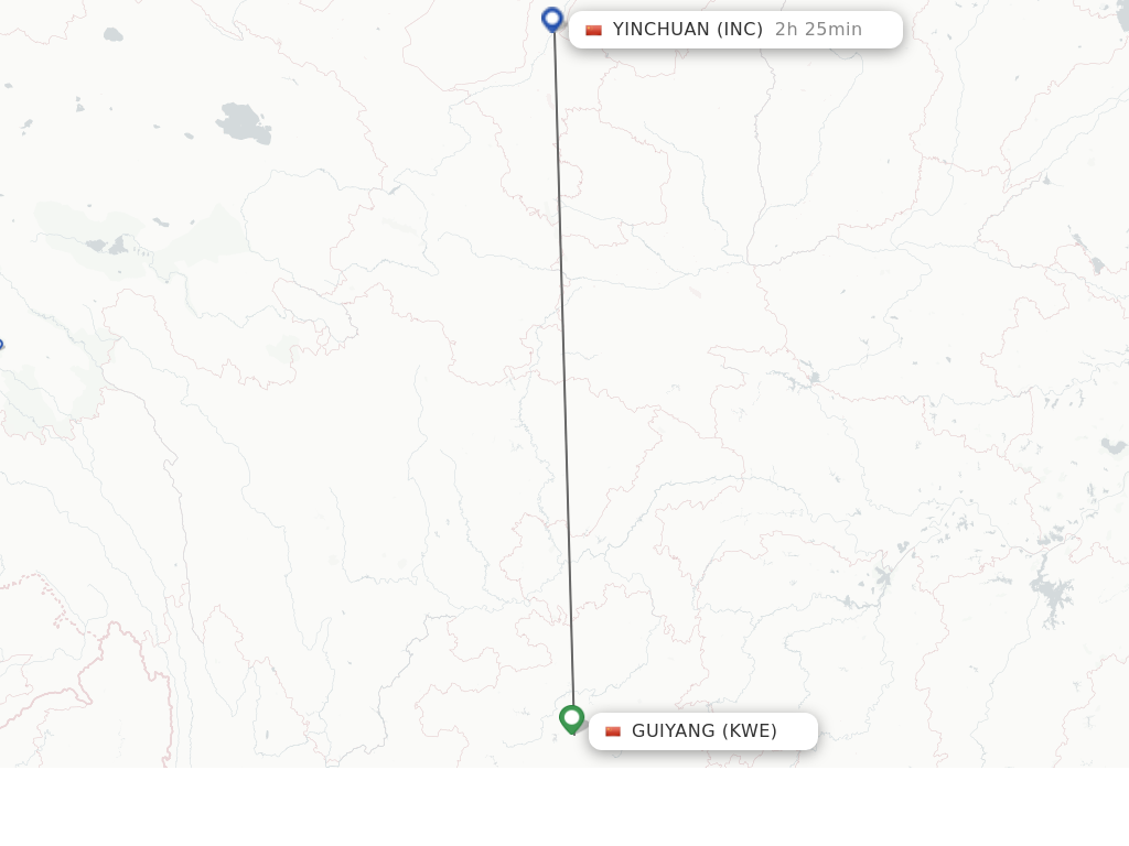Flights from Guiyang to Yinchuan route map