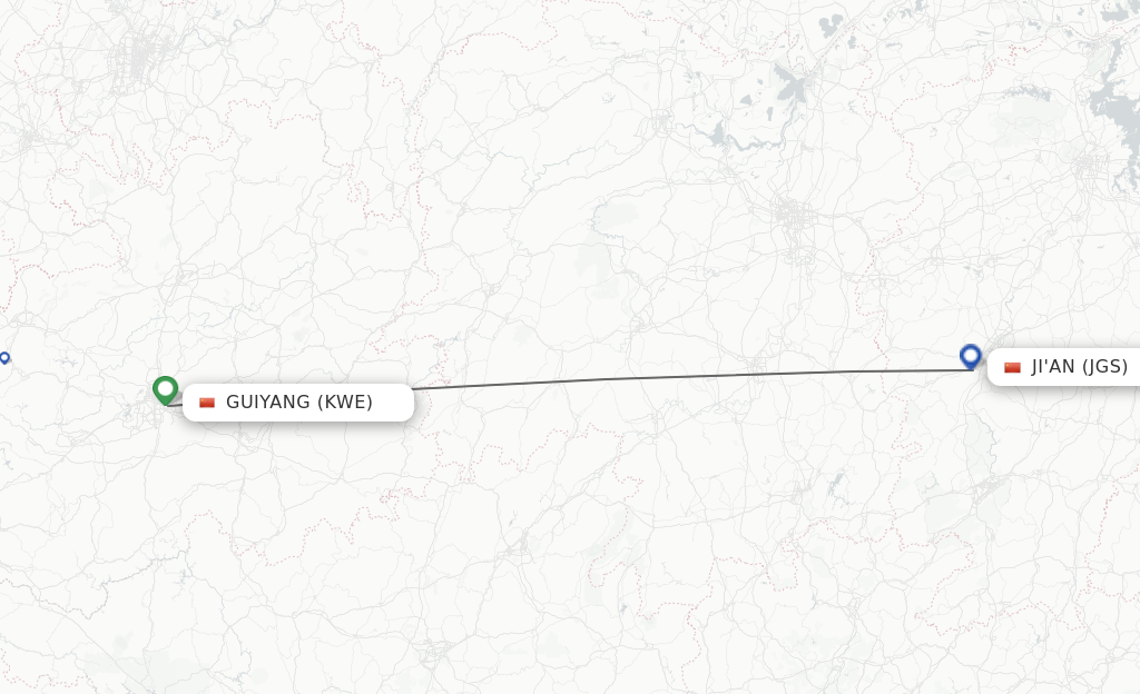Flights from Guiyang to Ji'An route map