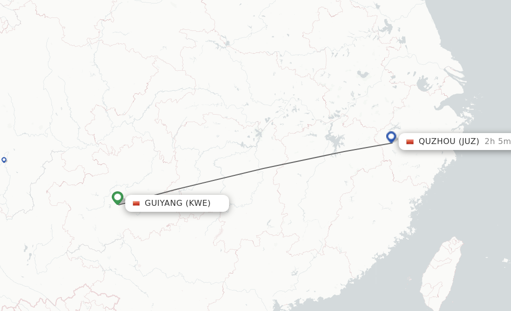 Flights from Guiyang to Quzhou, Zhejiang Province route map