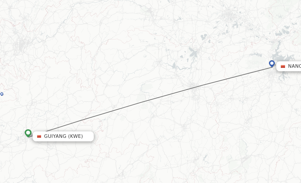 Flights from Guiyang to Nanchang route map