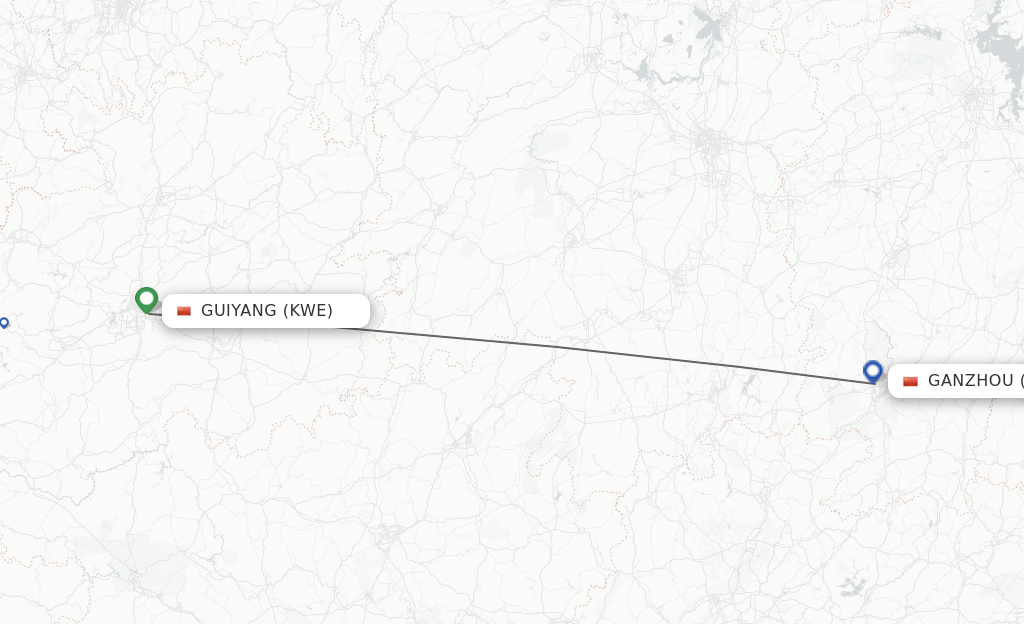 Flights from Guiyang to Ganzhou route map