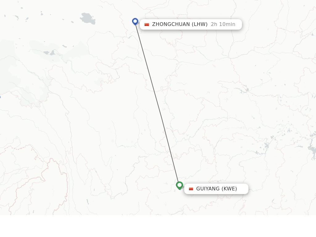 Flights from Guiyang to Lanzhou route map