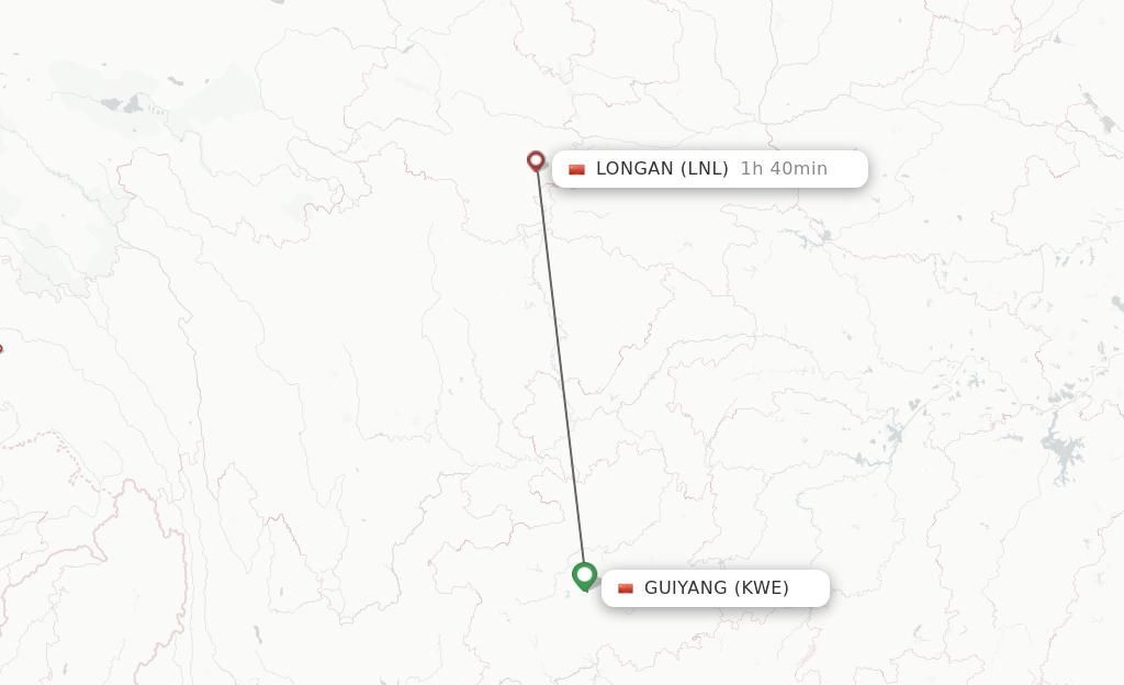 Flights from Guiyang to Longan route map