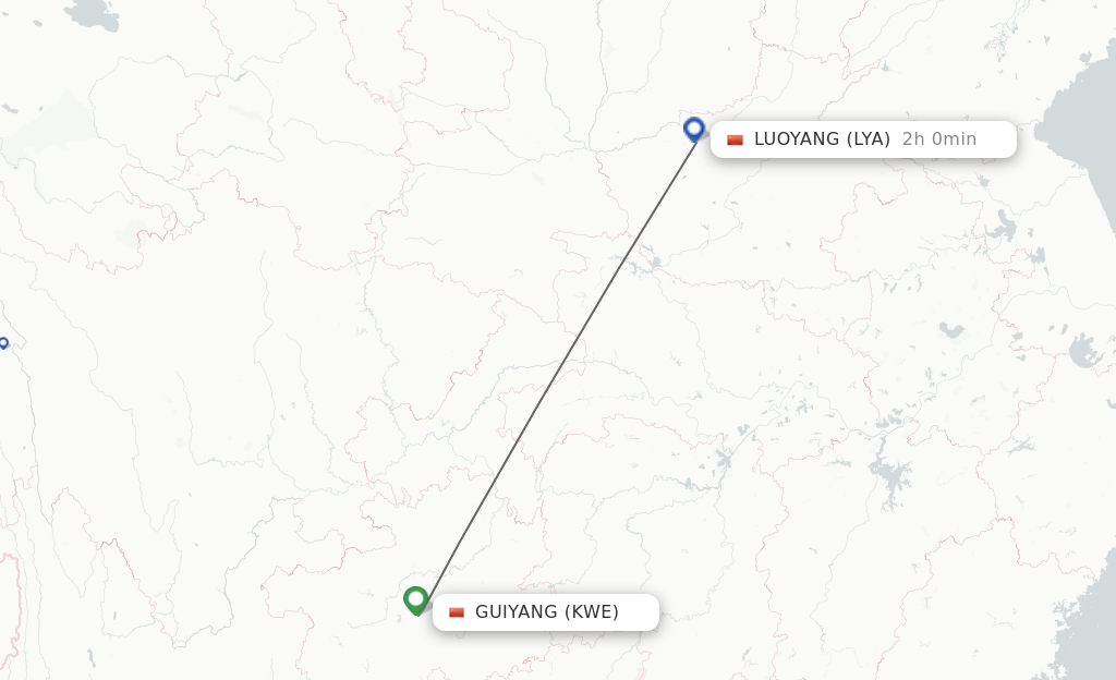 Flights from Guiyang to Luoyang route map