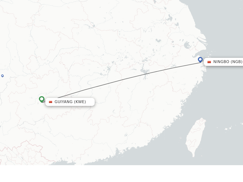Flights from Guiyang to Ningbo route map