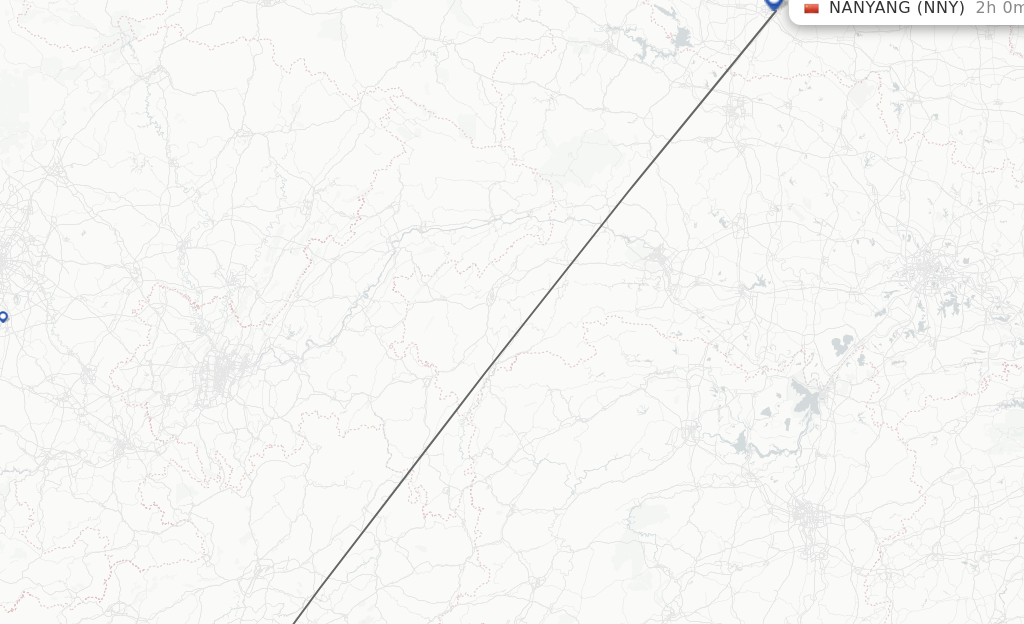 Flights from Guiyang to Nanyang route map