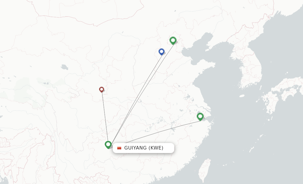 Route map with flights from Guiyang with Hebei Airlines