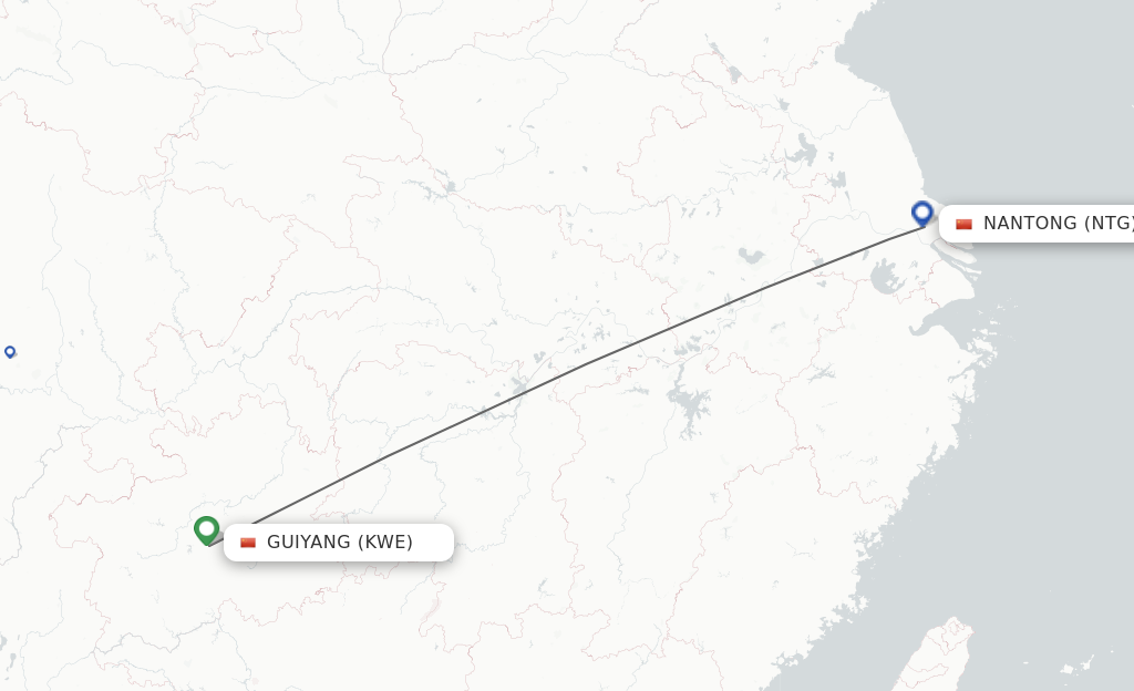Flights from Guiyang to Nantong route map