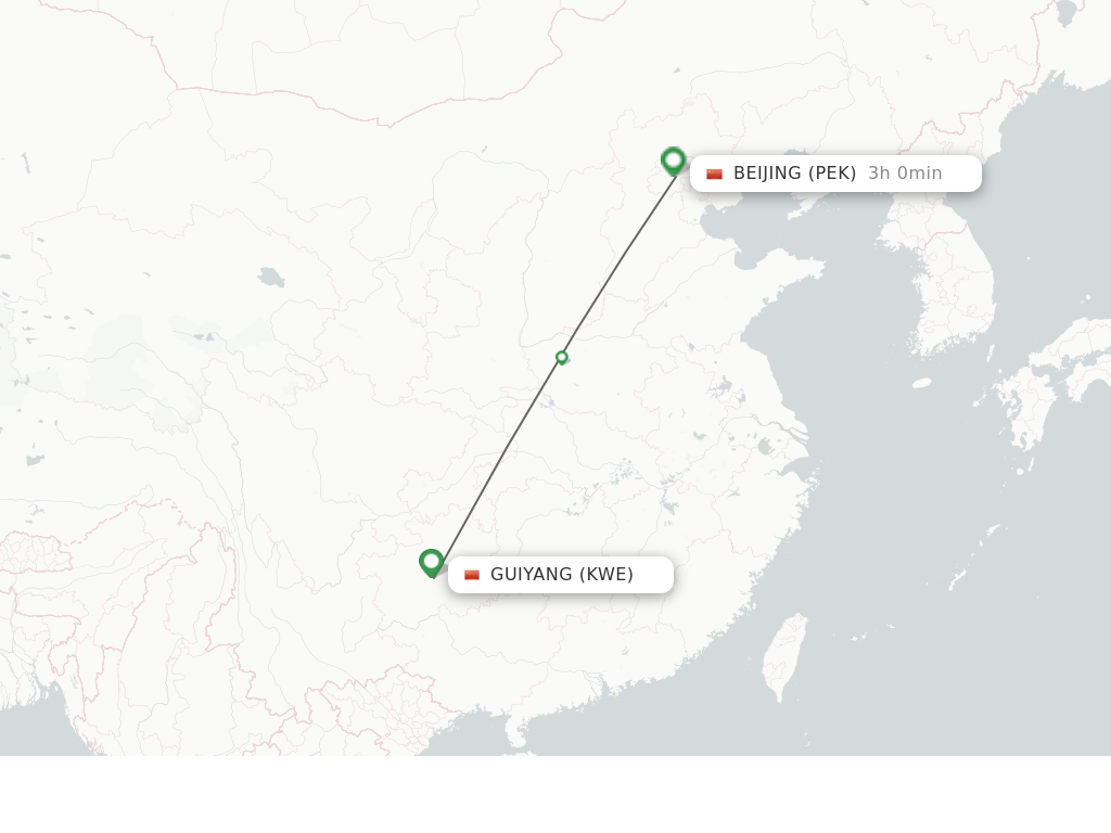 Flights from Guiyang to Beijing route map