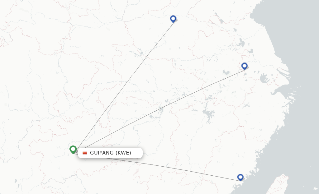 Route map with flights from Guiyang with West Air (China)