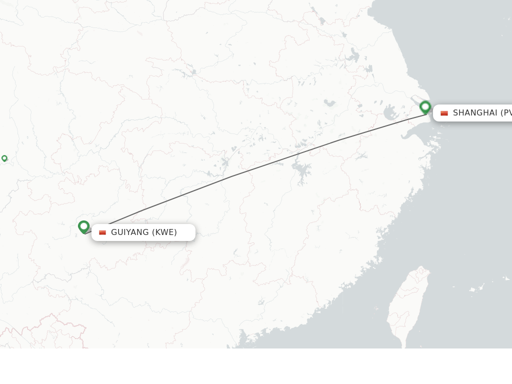 Flights from Guiyang to Shanghai route map