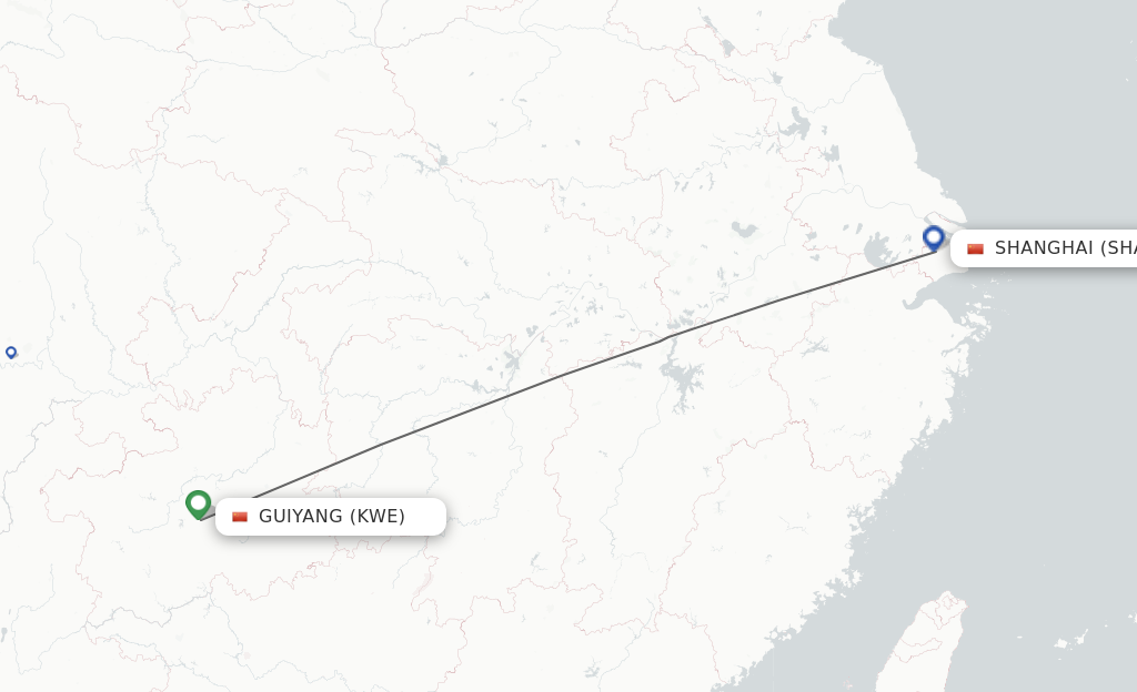 Flights from Guiyang to Shanghai route map