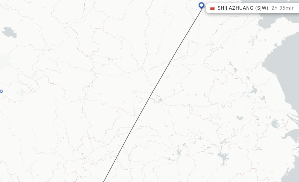Flights from Guiyang to Shijiazhuang route map